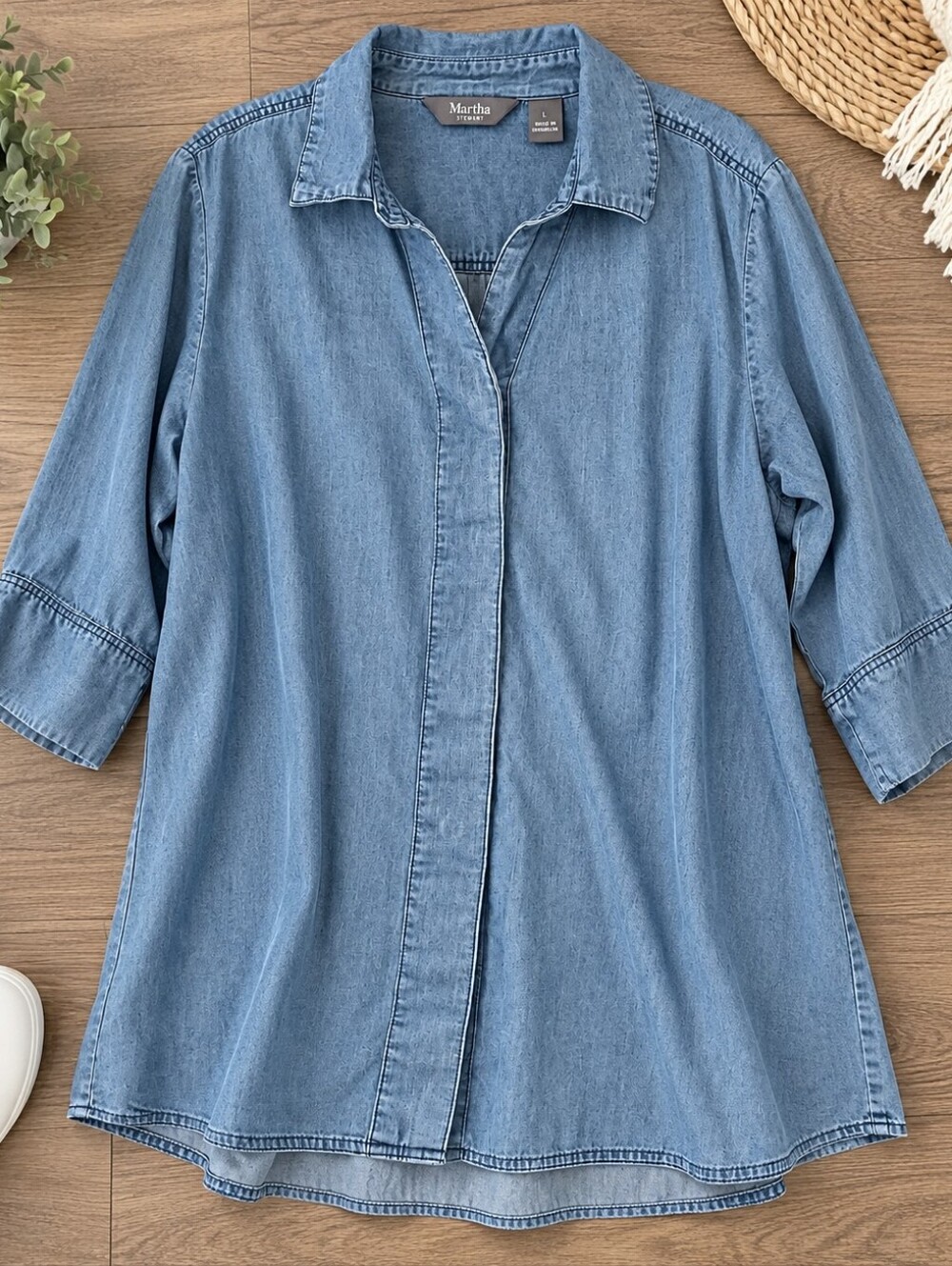 Martha Stewart Light Blue Denim Tunic Shirt